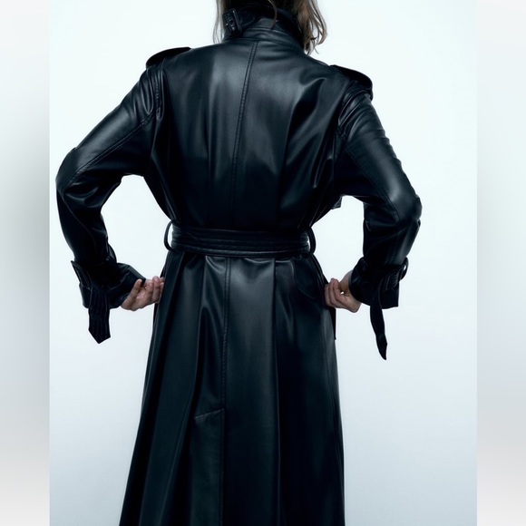 ZARA BELTED FAUX LEATHER TRENCH - Picture 4 of 8